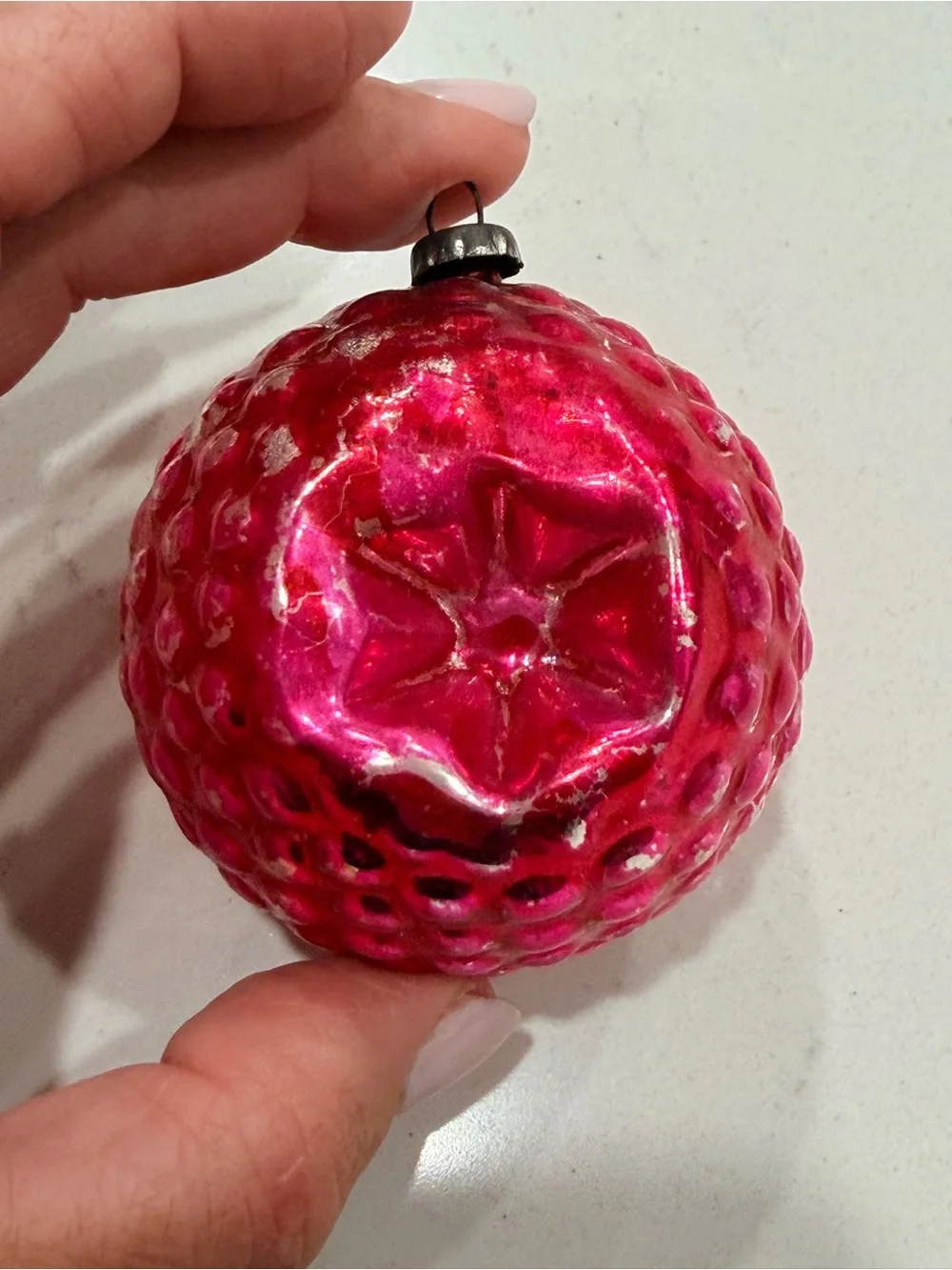 Vintage Japan Bumpy Red Glass Holiday Ornament